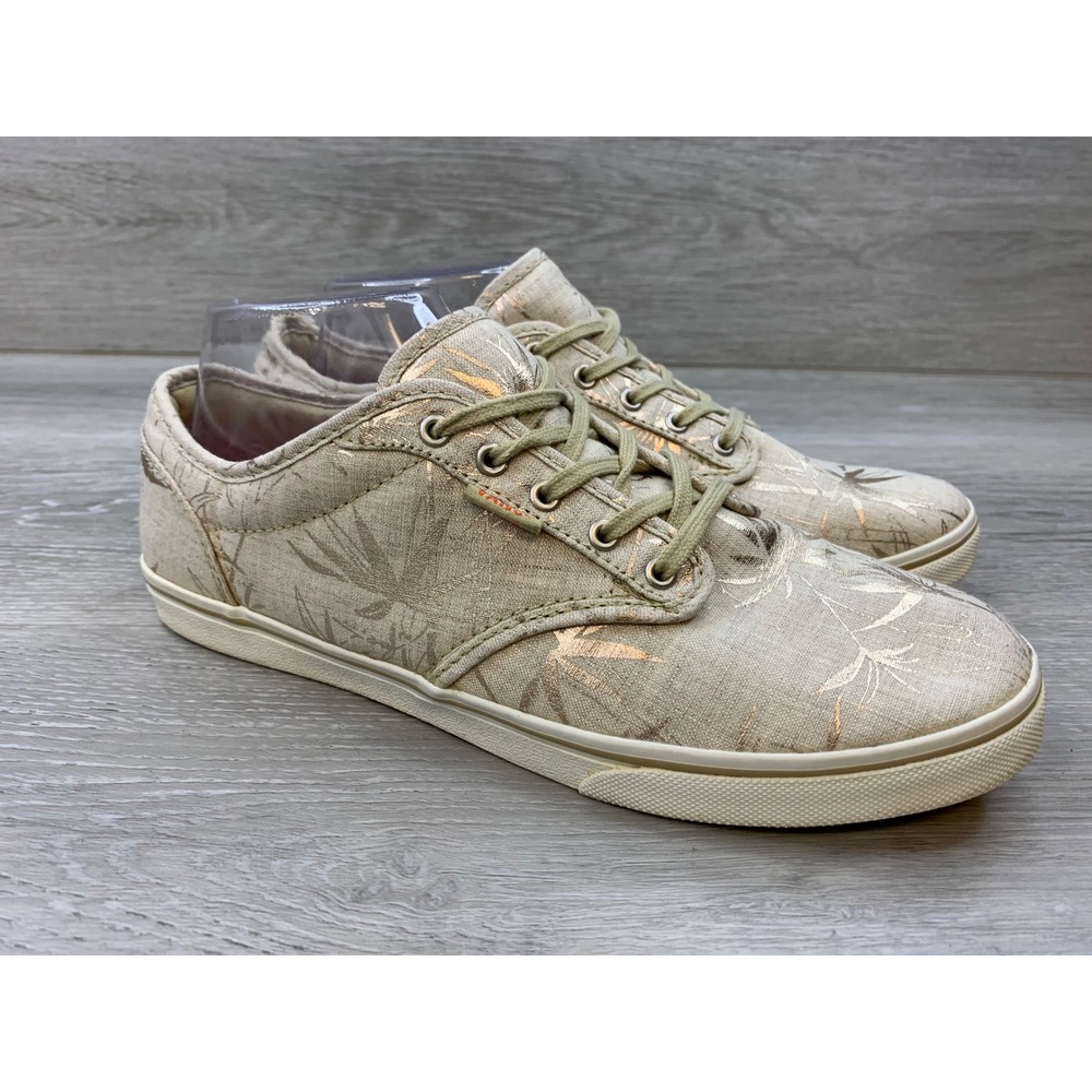 Vans Atwood Gold Bamboo Leaf Beige Canvas Sneakers Women's 8.5 Low Top Shoes